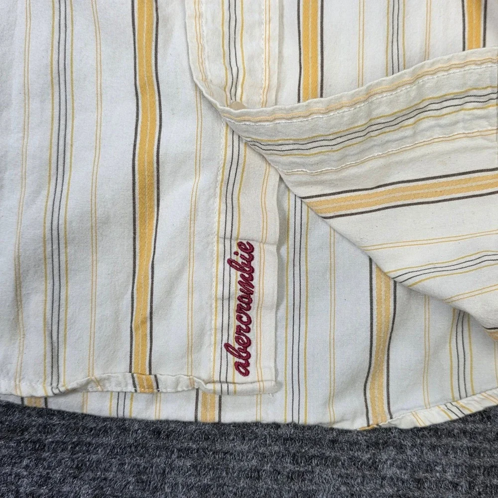 Abercrombie Striped Button‎ Down Shirt Boy's Size S White Yellow Long Sleeve